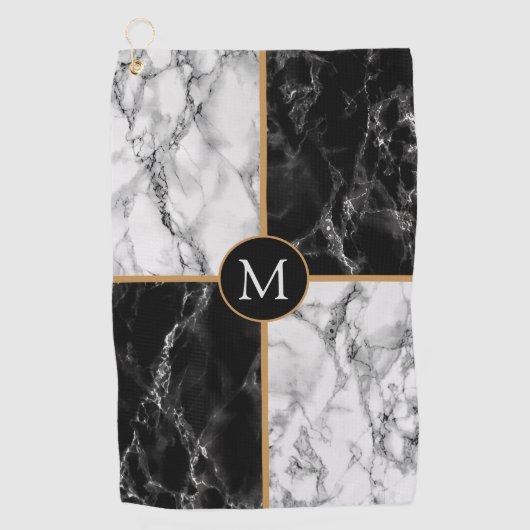 白黒大理石カスタム製レターゴルフタオル ゴルフタオル (正面)