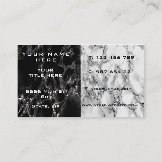 白黒大理石カスタム製名刺テンプレート 名刺 (裏面)