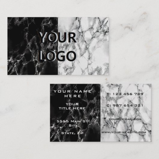 白黒大理石カスタム製名刺テンプレート 名刺 (正面/裏面)