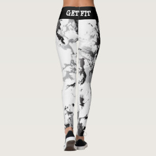 白黒大理石デザイン-フィット レギンス