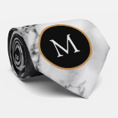 白黒大理石ネックタイとカスタム文字付き ネクタイ (ロール)
