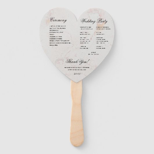 白黒大理石ハートエレガントウェディングプログラム ハンドファン (裏面)