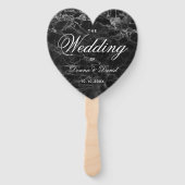 白黒大理石ハートエレガントウェディングプログラム ハンドファン (正面)