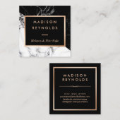 白黒大理石バラ金ゴールド美しいサロン スクエア名刺 (正面/裏面)