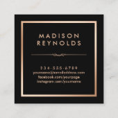 白黒大理石バラ金ゴールド美しいサロン スクエア名刺 (裏面)