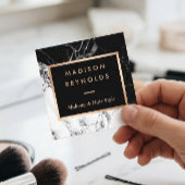 白黒大理石バラ金ゴールド美しいサロン スクエア名刺