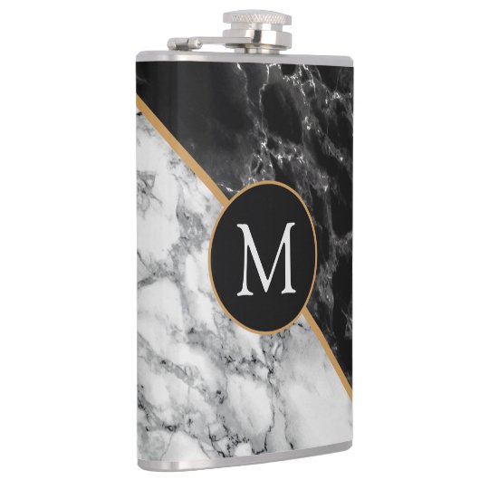 白黒大理石パーソナライズされたモノグラムフラスコ フラスク (右)