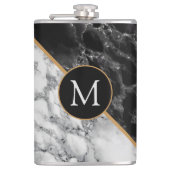 白黒大理石パーソナライズされたモノグラムフラスコ フラスク (正面)