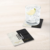 白黒大理石モノグラムの スクエアペーパーコースター (インサイチュ)