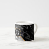 白黒大理石石 – レター/年の追加 エスプレッソカップ (正面右)