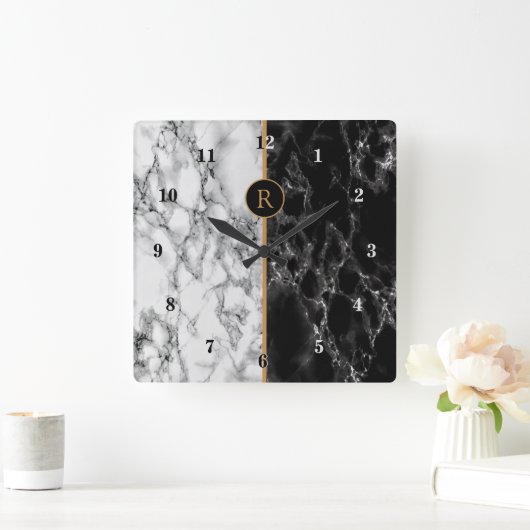 白黒大理石石-個人用- スクエア壁時計 (ホーム)
