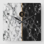 白黒大理石石-個人用- スクエア壁時計 (正面)