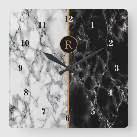 白黒大理石石-個人用- スクエア壁時計 (正面)