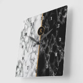 白黒大理石石-個人用- スクエア壁時計 (傾斜)