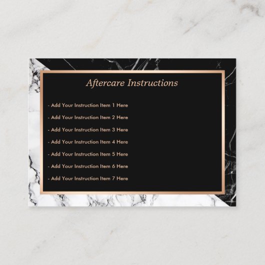 白黒大理石美しいサロンアフターケアカード 名刺 (裏面)