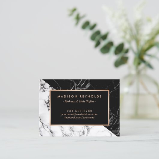 白黒大理石美しいサロンアフターケアカード 名刺 (スタンド正面)