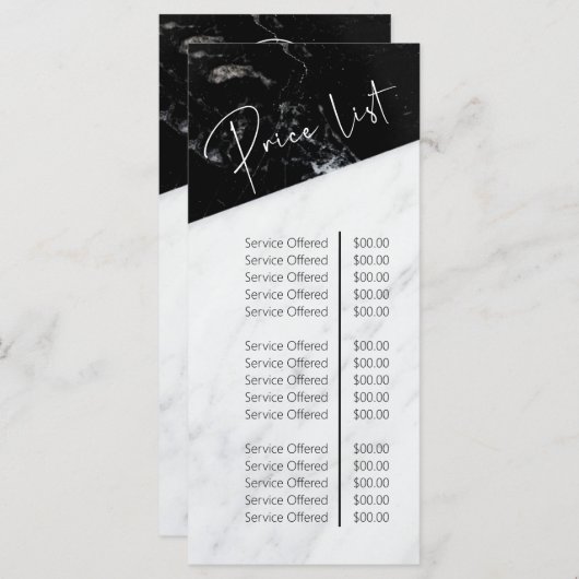 白黒大理石美しいサロン価格表 メニュー (正面/裏面)