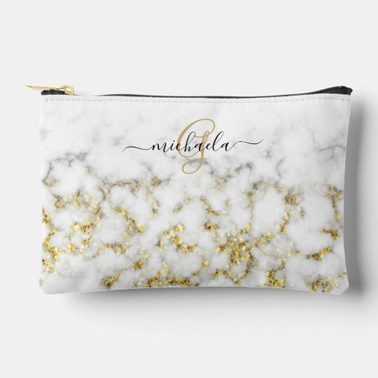 白黒大理石金ゴールドスパークルきらきら光るモノグラム アクセサリーポーチ (正面)