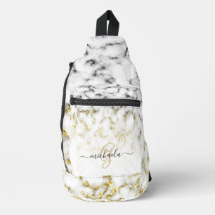 白黒大理石金ゴールドスパークルきらきら光るモノグラム スリングバッグ