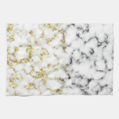 白黒大理石金ゴールドスパークルフレークのテクスチャ キッチンタオル (横)