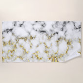 白黒大理石金ゴールドスパークルフレークのテクスチャ ビーチタオル (正面)