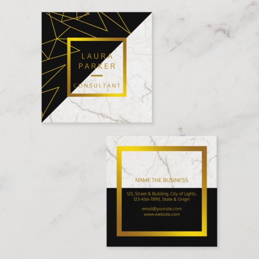 白黒大理石金ゴールドフェイク建築 スクエア名刺 (正面/裏面)