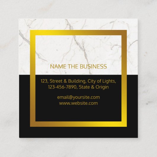白黒大理石金ゴールドフェイク建築 スクエア名刺 (裏面)