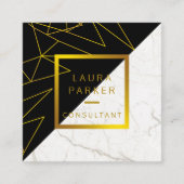 白黒大理石金ゴールドフェイク建築 スクエア名刺 (正面)