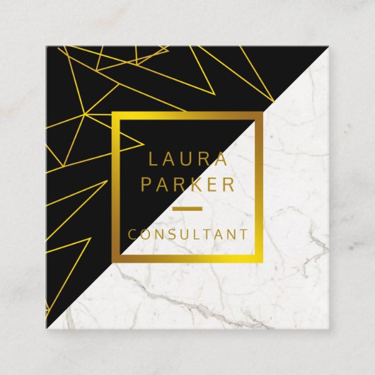 白黒大理石金ゴールドフェイク建築 スクエア名刺 (正面)