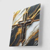 白黒大理石金ゴールド開扉 スクエア壁時計 (傾斜)