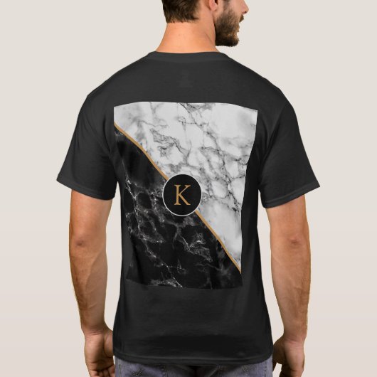 白黒大理石 – レター/年の追加 Tシャツ (裏面)
