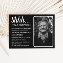 白黒女子サプライズ80誕生日写真 インビテーションポストカード
