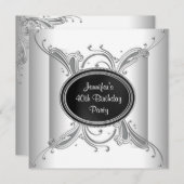 白黒女性40th誕生日パーティー 招待状 (正面/裏面)