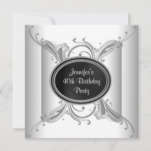 白黒女性40th誕生日パーティー 招待状 (正面)
