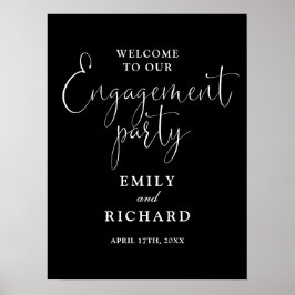 白黒婚約パーティウェルカムサイン ポスター