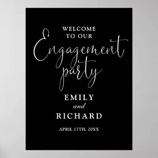 白黒婚約パーティウェルカムサイン ポスター (正面)