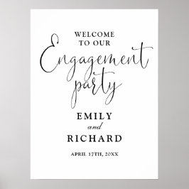 白黒婚約パーティウェルカムサイン ポスター