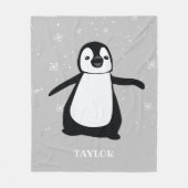 白黒子供部屋名キュートベビーペンギン フリースブランケット (正面)