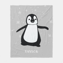 白黒子供部屋名キュートベビーペンギン フリースブランケット
