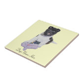 白黒子犬の秋田の薄紫のテディの写真 タイル (側面)