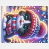 「白黒子猫の初めてのクリスマス外出」 フリースブランケット (正面(横))