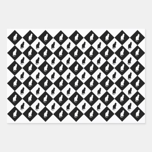 白黒子猫ギフトラップ ラッピングペーパーシート (正面)