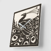 白黒孔雀 スクエア壁時計 (傾斜)