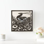 白黒孔雀 スクエア壁時計 (ホーム)