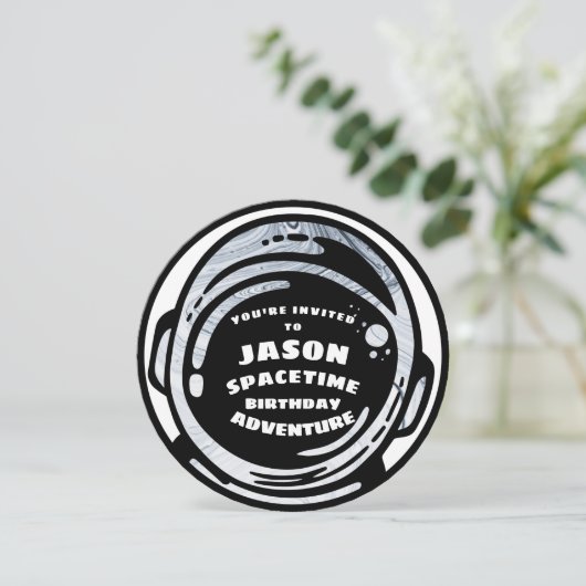 白黒宇宙宇宙飛行士誕生日招待状 招待状 (スタンド正面)