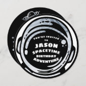 白黒宇宙宇宙飛行士誕生日招待状 招待状 (正面/裏面)