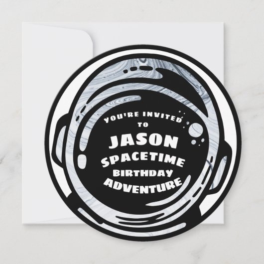白黒宇宙宇宙飛行士誕生日招待状 招待状 (正面)