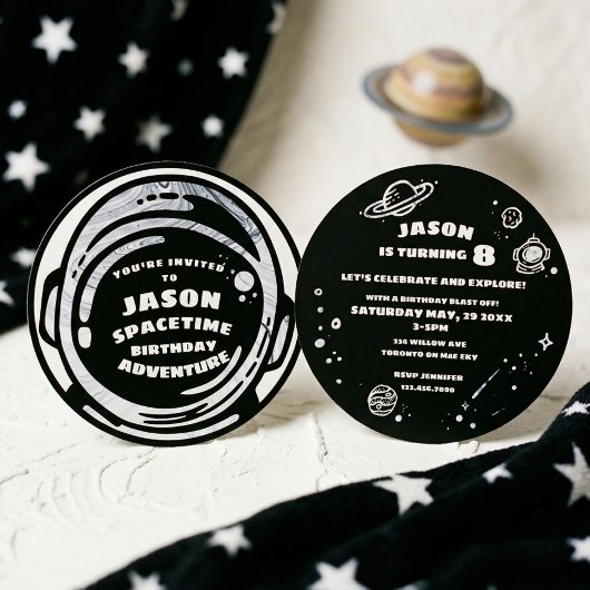 白黒宇宙宇宙飛行士誕生日招待状 招待状