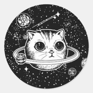 白黒宇宙猫の惑星 ラウンドシール