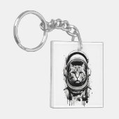 白黒宇宙飛行士の猫 キーホルダー (正面左)